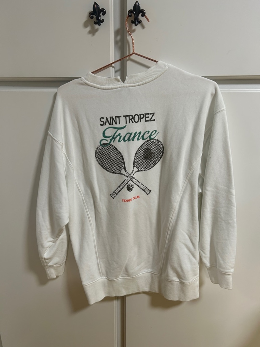 JoyLab White "Saint Tropez France" Tennis Graphic Sweatshirt